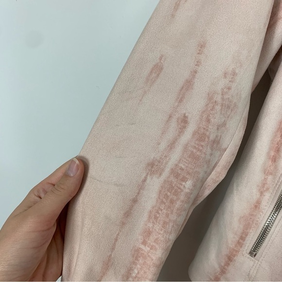 Blank NYC Pink Tie Dye Faux Suede Drape Front Moto Jacket Size Medium - Picture 11 of 16